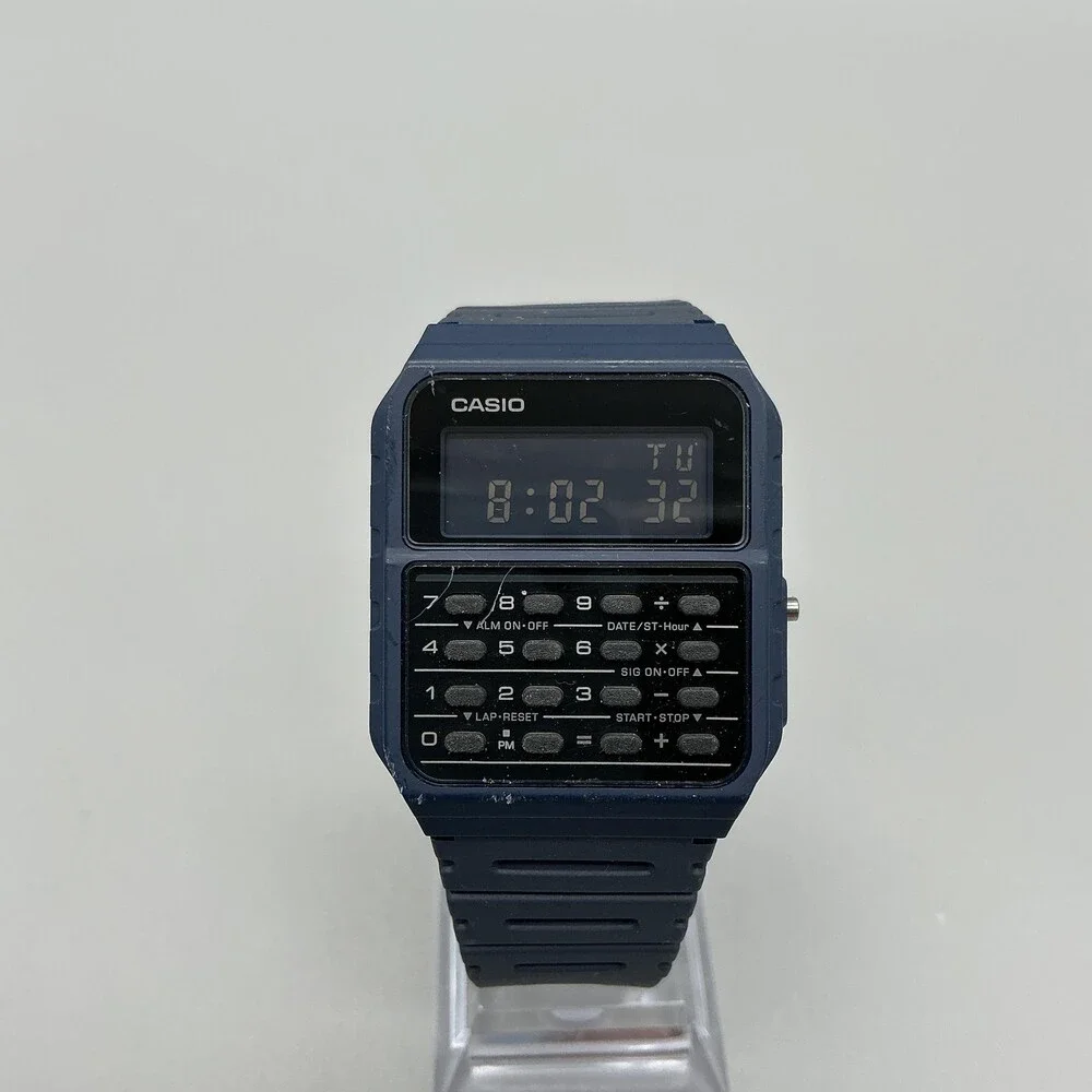 Casio CA-53W Mens Watch 34mm Digital Calculator Blue Alarm Chronograph Day Date